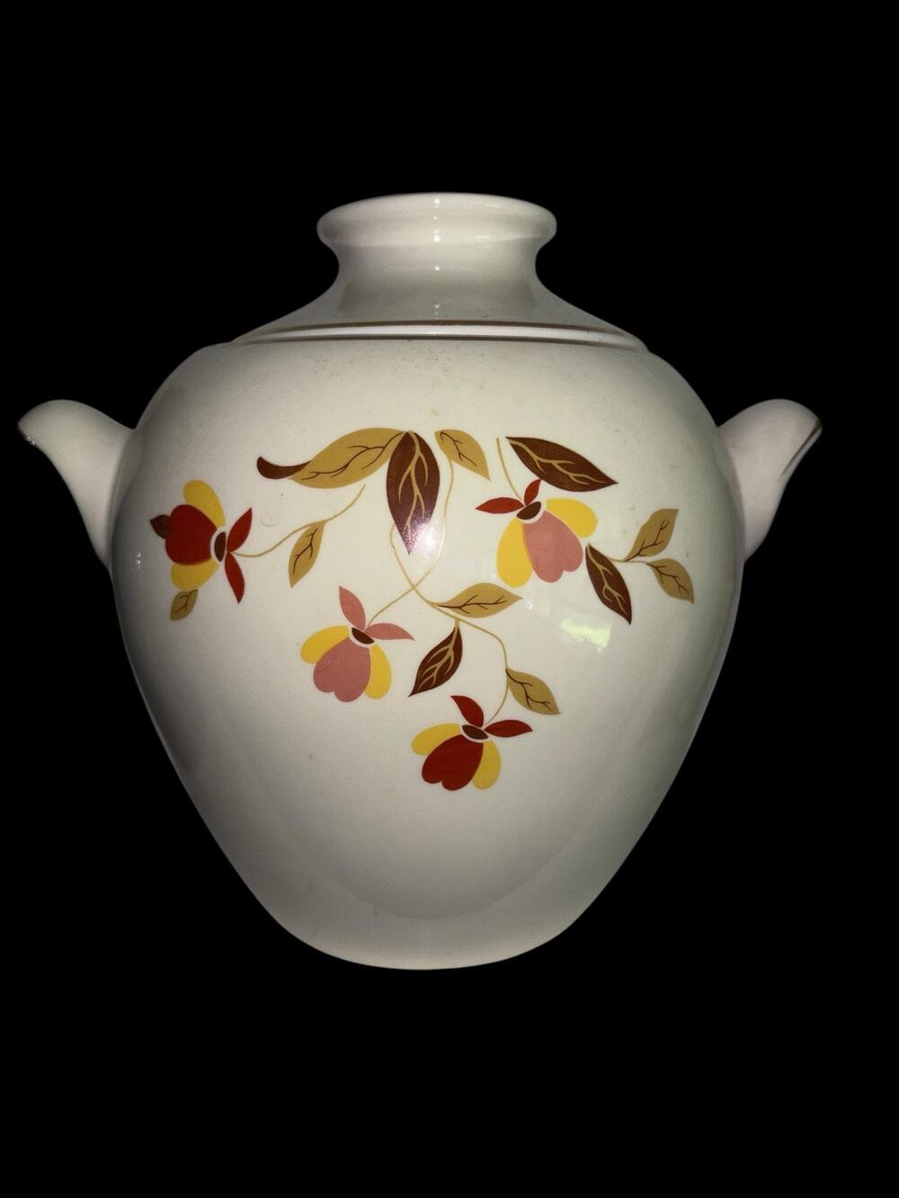 Hall Autumn Leaf Zeisel Style Big Ear Cookie Jar with Lid Vintage MCM Gold Rim